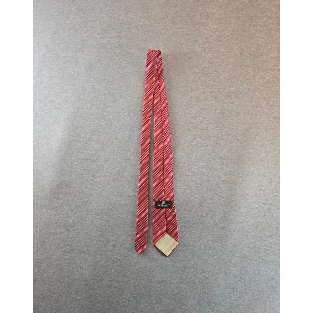 Givenchy Monsieur Silk Tie Mens OS Red White Navy Blue Striped Vintage 90s Italy